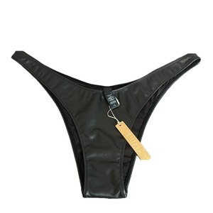 NWT SKIMS Micro Pleather Swim Tanga Bikini Bottom in Onyx Black Size L